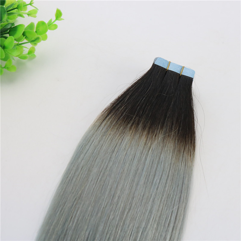 Tape In Human Hair Extensions Ombre Hair Two Tone Colored 1b Grey Silver Gray Glueless 40pcs 100gram Brazilian Virgin Hair Skin Weft