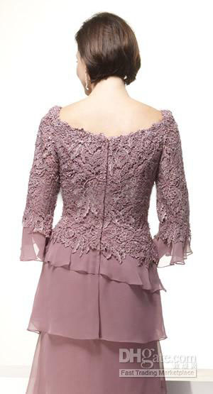 Elegant 2017 New Pale Mauve Lace And Chiffon Mother Of The Bride Dresses Cheap 3/4 Long Sleeve Tiered Mother Groom Dress EN1217