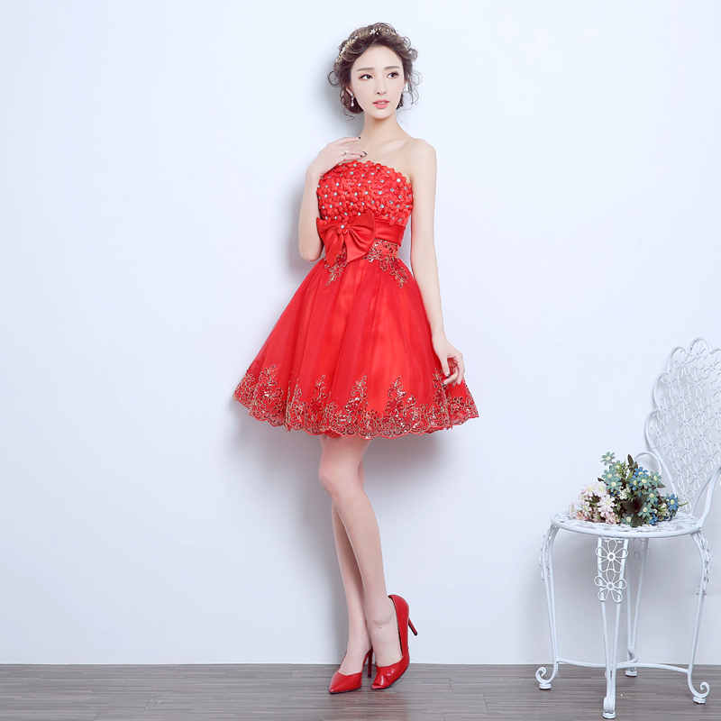 Brand New Evening Dresses with Bow Elegant Girls Women Bride Gown Fashion Red Short Ball Prom Party Homecoming Graduation Formal Dress