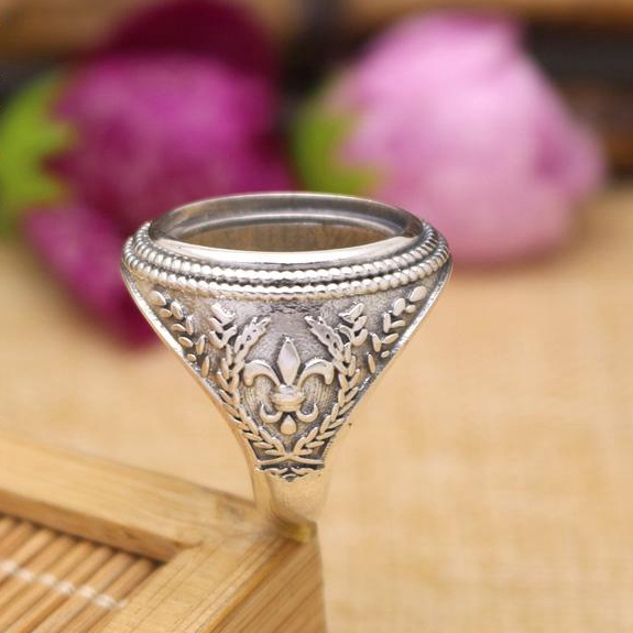 13X18mm Oval Cabochon Semi Mount Ring Art Nouveau 925 Sterling Silver Men Ring Engagement Wedding Party Jewelry