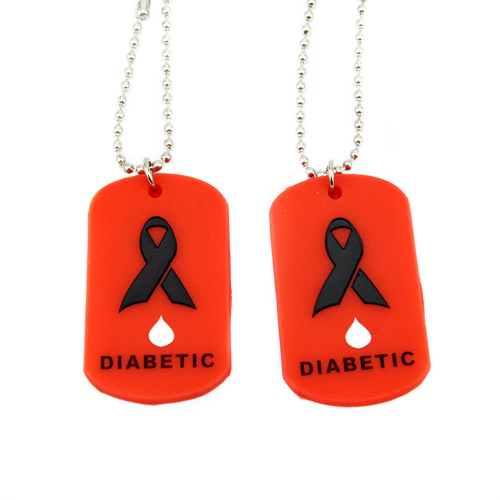 50PCS DIABETIC Silicone Dog Tag With 24 Inch Ball Chain A Great Alternative Style Reminder Necklace