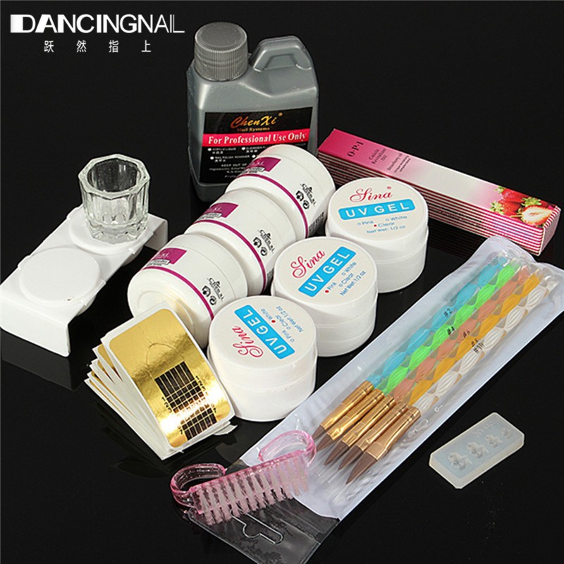 Wholesale- Pro Acrylic Powder Liquid Kit Nail Art DIY Tools Manicure Brushes Dotting Pens Nails UV Gel Tips Decoration Set Fashion Shipping