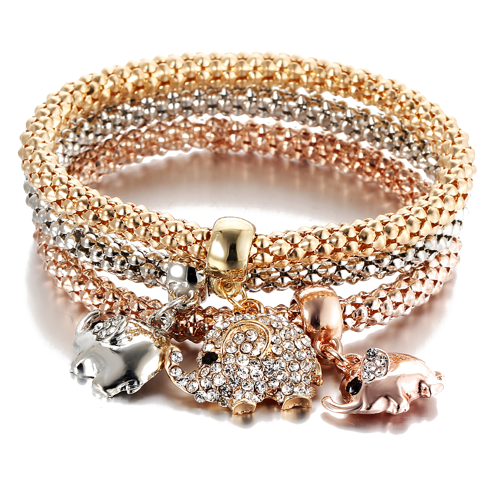 Elephant Rhinestone Crystal Charm Bracelet 3Pcs in one Sets Bracelets 3 Color Beauty Elastic Chain Casual Pendant Fashion Jewelry, Golden;silver
Elephant Rhinestone Crystal Charm Bracelet 3Pcs in one Sets Bracelets 3 Color Beauty Elastic Chain Casual Pendant Fashion Jewelry, Golden;silver