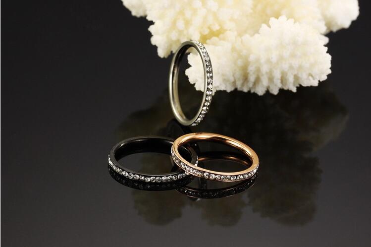 Wholesale High Quality Fashion Jewelry 18K Rose Gold Plated Stainless Steel 5A Cubic Zirconia CZ Diamond Women Wedding Band Ring Gift Sz4-7