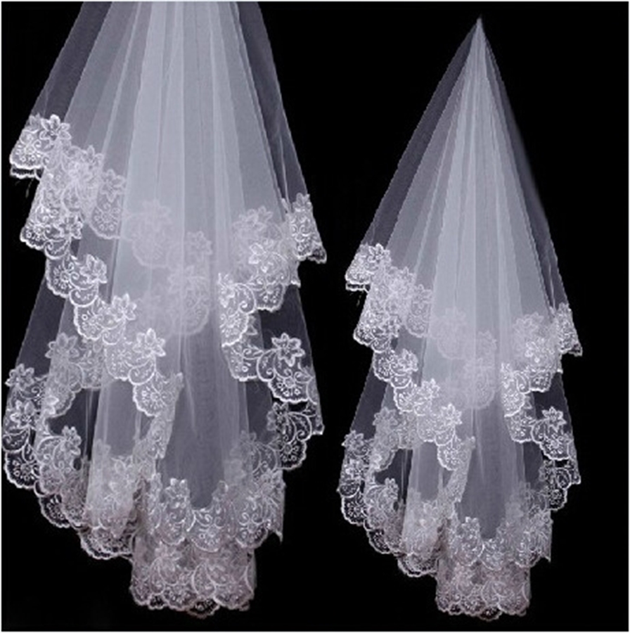Free Shipping high quality new wholesale 1.5 3 5 meters veils wedding accessory lace tulle Bridal Veils White Ivory Cheap Price
