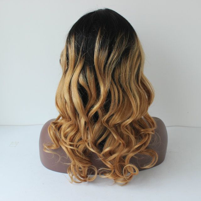 Super Wavy Full Lace Human Hair Wigs Ombre for Black Women 100% Malaysian Two Tone Ombre 1b/27 Lace Front Wavy Wig