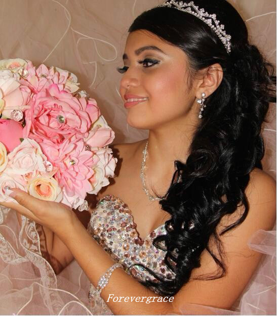 Sexy Pink Long Quinceanera Dress Ball Gown Beaded Crystals Formal Sweet 16 Wear Special Occasion Dress Party Gown Plus Size