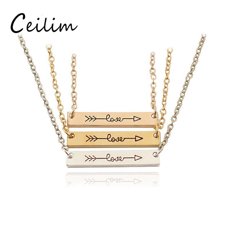 Minimalist Love Letter Necklace - Gold, Rose Gold, and Silver Bar Pendant with Arrow - Elegant Women's Jewelry for Daily Wear.
Minimalist Love Letter Necklace - Gold, Rose Gold, and Silver Bar Pendant with Arrow - Elegant Women's Jewelry for Daily Wear.