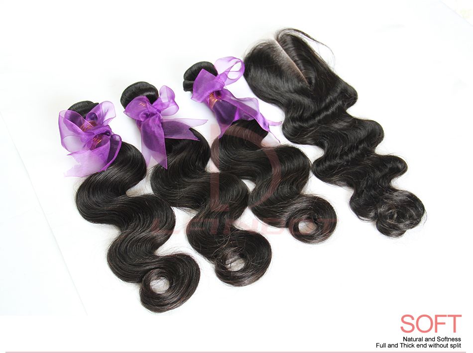 Peruvian Body Wave Virgin Human Hair Weaves With Closure Unprocessed Peruvian Wavy Human Hair 3 Bundles With Top Lace Closures Natural Color