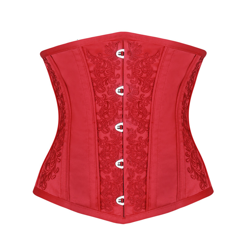Women Brocade 10 Steel Boned Underbust Satin Padded Lace up Corset Slimming Waist Trainer Gothic Sexy Steampunk Waist Training Corselet