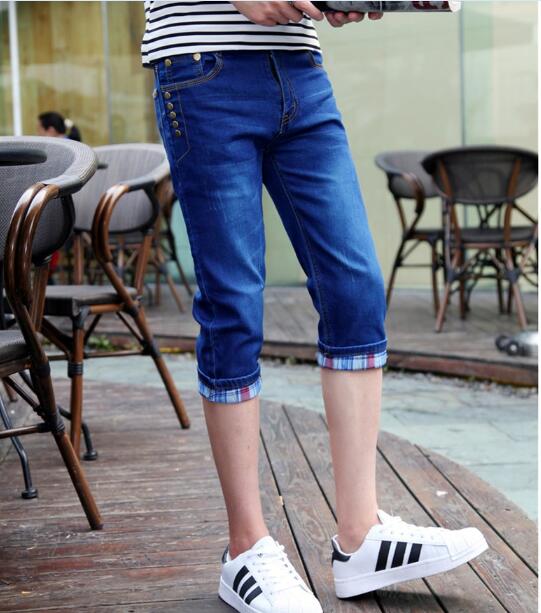 Wholesale-New Arrival Slim Denim Shorts Mens Capris Jeans Summer Middle Length Jeans Pants Men Calf Length Pants Skinny Jeans Men
