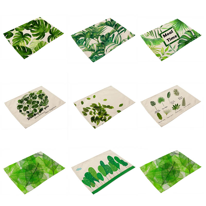 Wholesale-New Green Tropical Plants Leaves Insulation Placemats Place Pad Dining Table Mats For Home Hotel Decoration