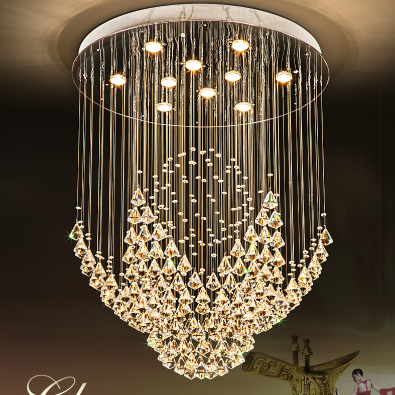 K9 Crystal Chandeliers LED Lamp Modern Chandelier Lights Fixture Home Indoor Lighting Hotel Hall Lobby Stair Round Long Crystal Drop Light