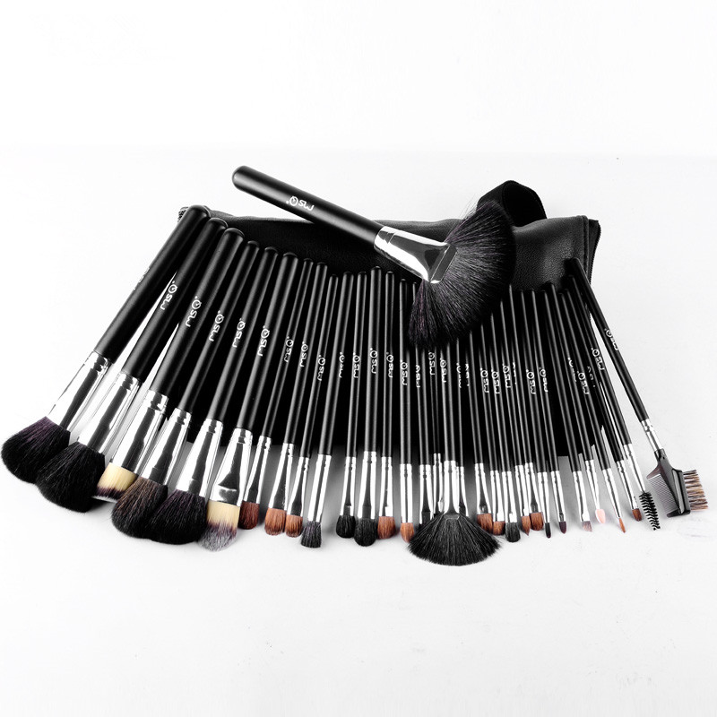 Professional Makeup Animal Hair Wool Cosmetic Brush Set 32pcs Cosmetic Brush and PU Waist Pack Makeup Brush Bag Tools