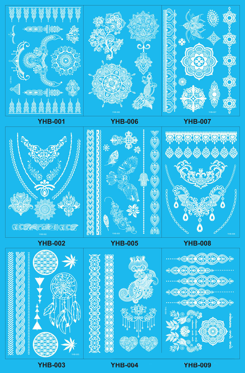 Flash Waterproof Tattoo Women White Temporary Tattoos Henna Lace tattoos Flower Totem Wedding Bridal Temporary Tattoo Sticker ZA2315