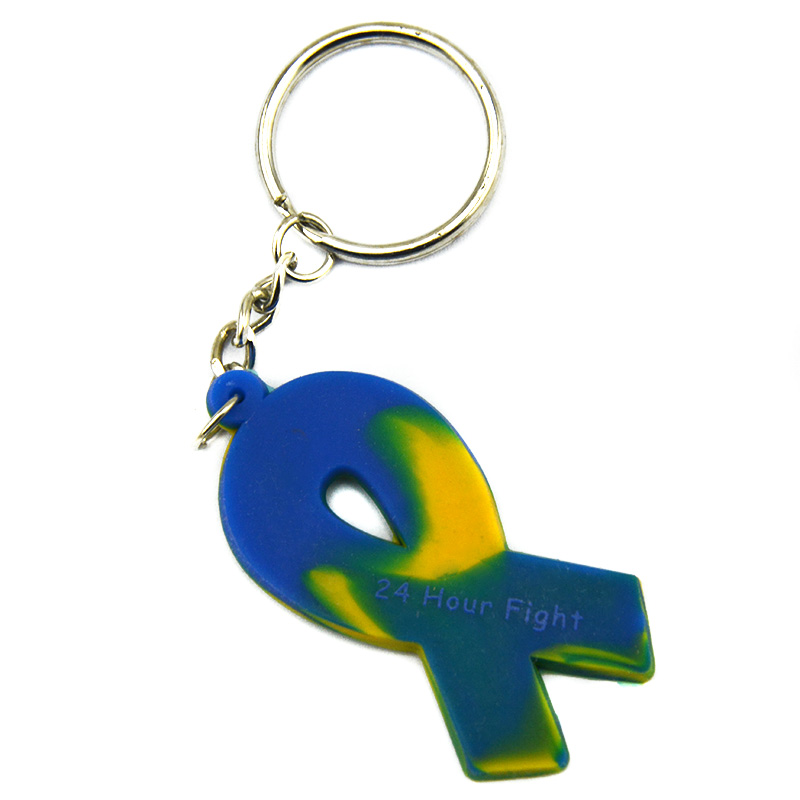50PCS 24 Hour Fight Against Cancer Ribbon Silicone Keychain Printed Motivational Logo 4 Colors for Promotional Gift