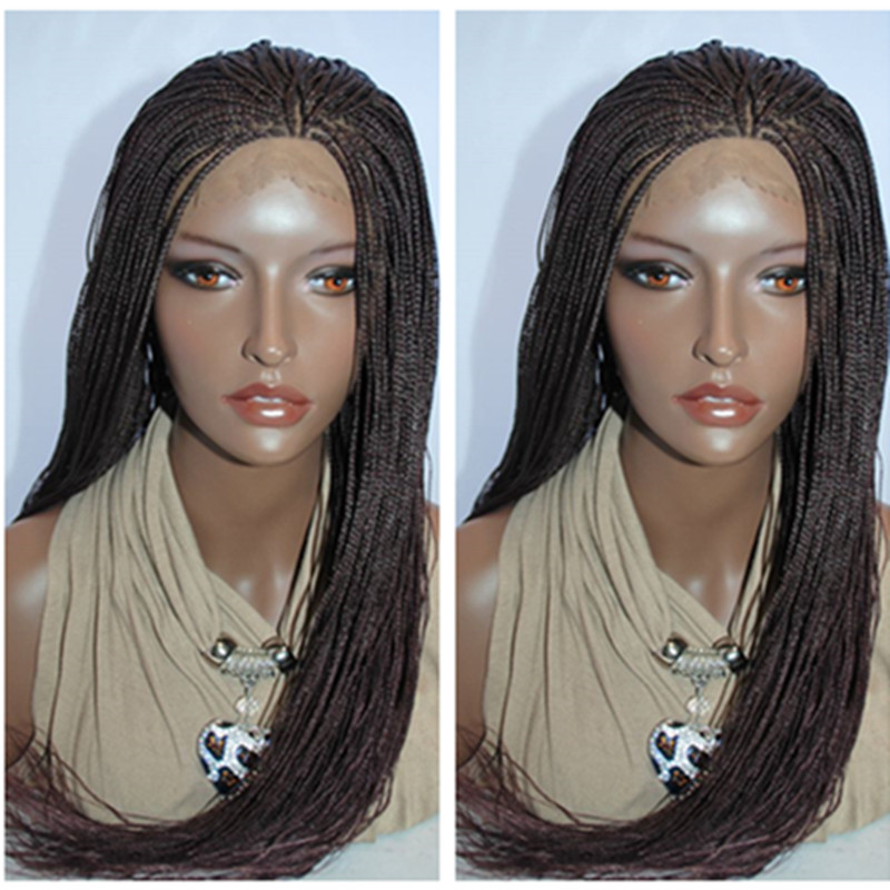 Synthetic Hair Braided Lace Front Wigs Heat Resistant Kanekalon Micro Braided Wigs burgundy /brown /black color Synthetic Braided Lace Wig