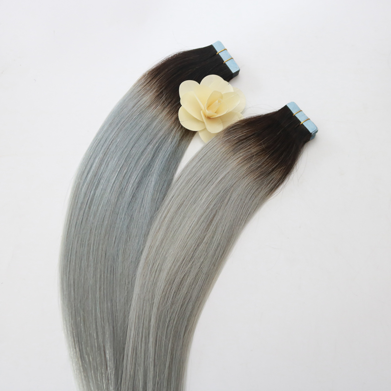 High-end Top Quality Virgin Brazilian Human Hair PU Tape Hair 14 - 24 inch Ombre Colorful of Grey