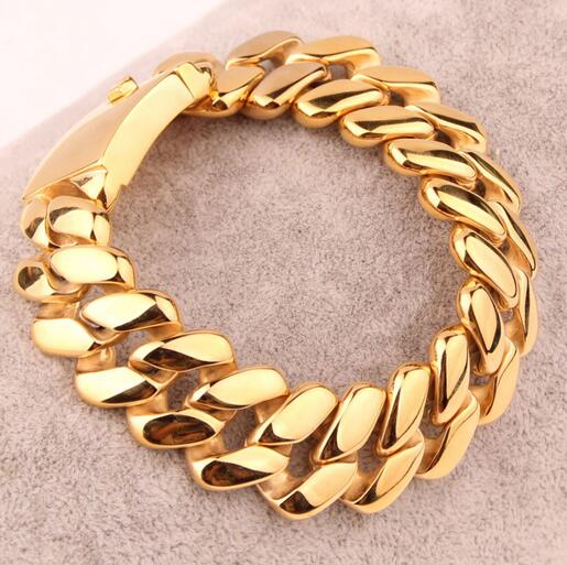 High Quality Biker Stainless Steel Heavy Huge cool Gold cuban curb chain bracelet fashion jewelry for men 20mm 8.66 inch