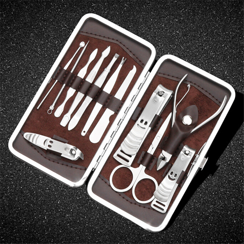 12pcs Stainless steel clippers scissors nail manicure tool big nail clipper nail pick dirt tool dead skin shovel earwax spoon gift sets