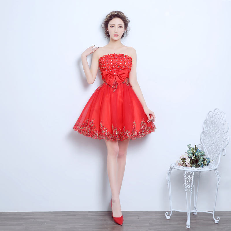 Brand New Evening Dresses with Bow Elegant Girls Women Bride Gown Fashion Red Short Ball Prom Party Homecoming Graduation Formal Dress