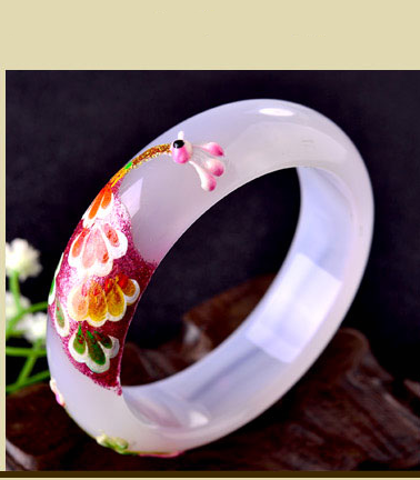 National wind white agate peacock Mosaic coloured drawing or pattern wide bracelet. Beautiful woman love