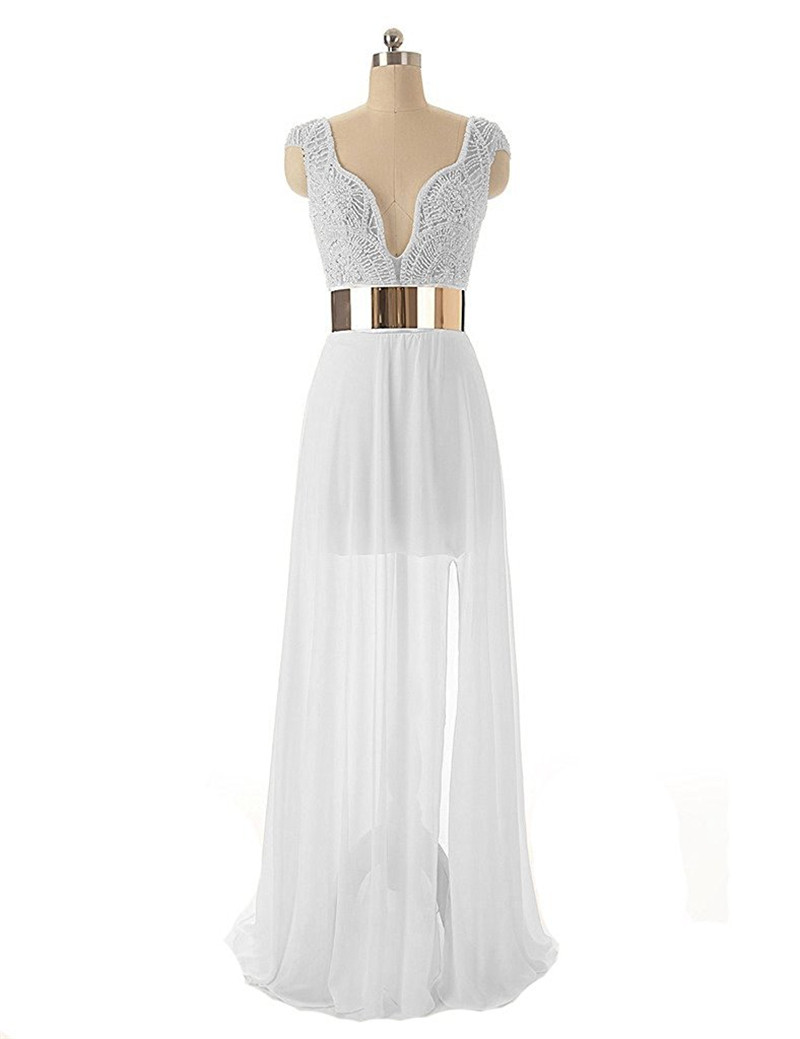 2017 Sexy V-Neck Backless Beading Formal Evening Dresses With Pearls Chiffon Floor-Length Plus Size Prom Party Celebrity Gowns BE05