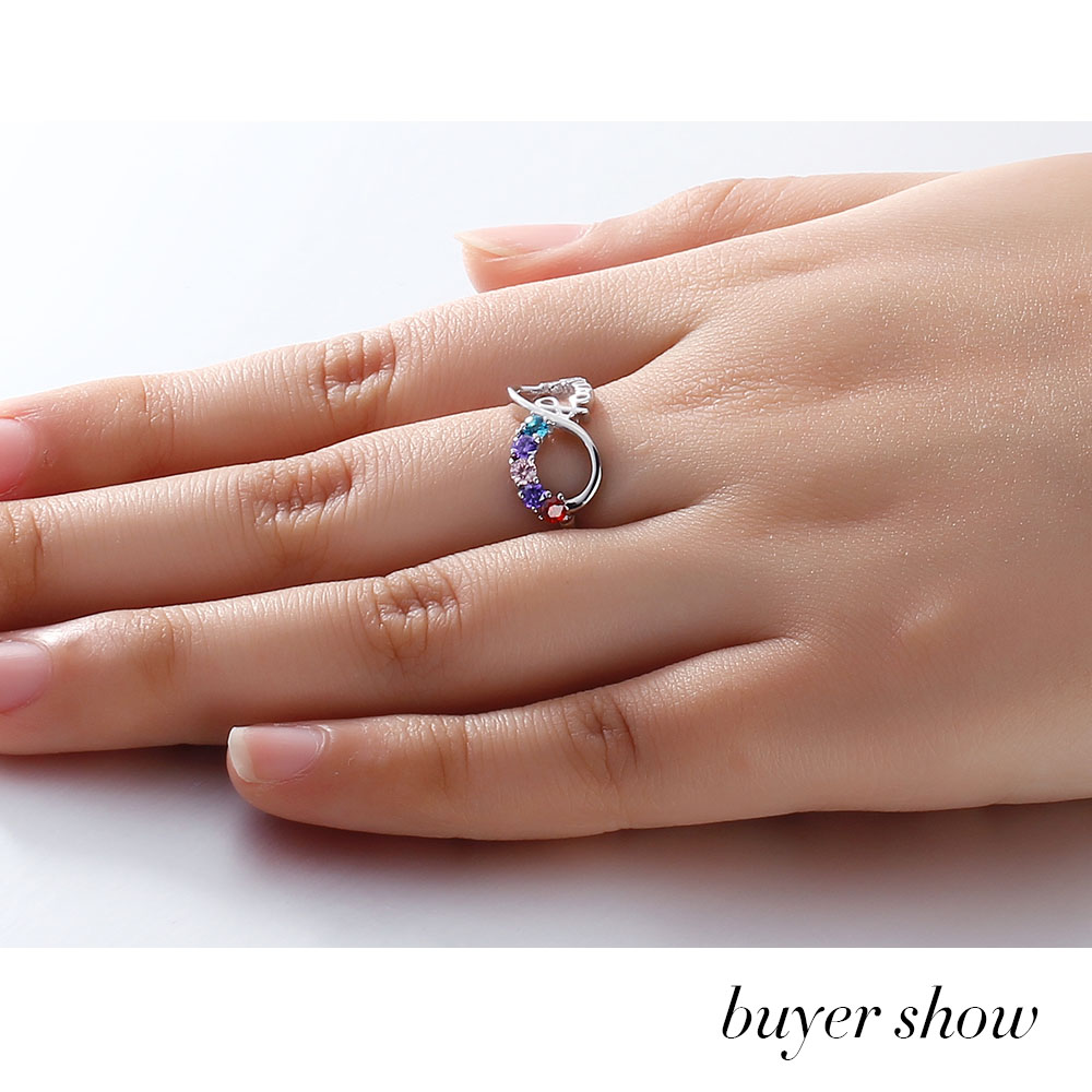yizhan Personalized Infinity DIY Love Family Ring Colorful Cubic Zirconia 925 Sterling Silver Jewelry Free Gift Box (Silveren SI1784)