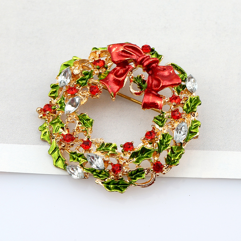 Wholesale- New Arrival Christmas Rhinestone Brooches For Women Cute Style Multicolor Bow-knot Wreath Brooch Pins For Girls Fashion Jewelry
