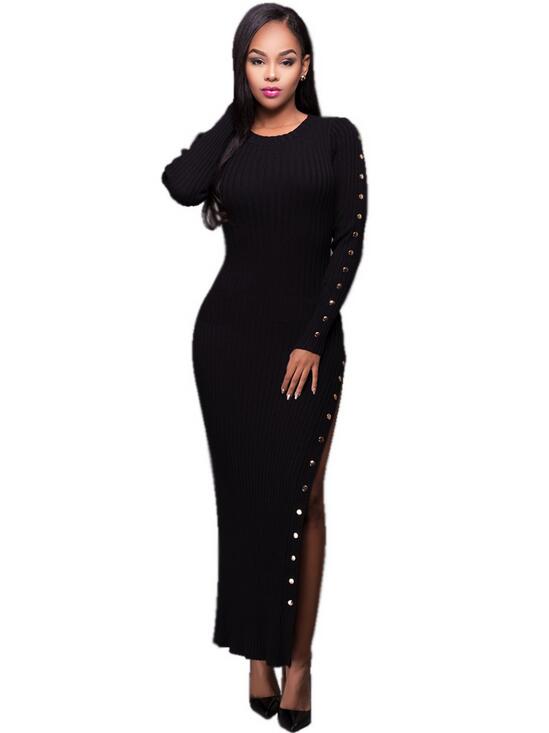 NEW Double row button long skirt article pit cloth nightclub sexy long-sleeved cultivate morality dress skirt long skirt
