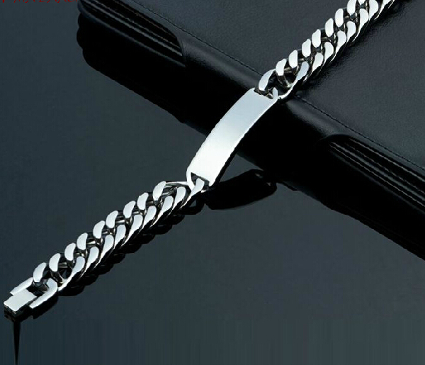 Polished Silver Tone Biker Stainless Steel Fashion men's Jewelry Large huge 15mm 8.8 inch Great Curb Chain Bracelet ID Bracelet