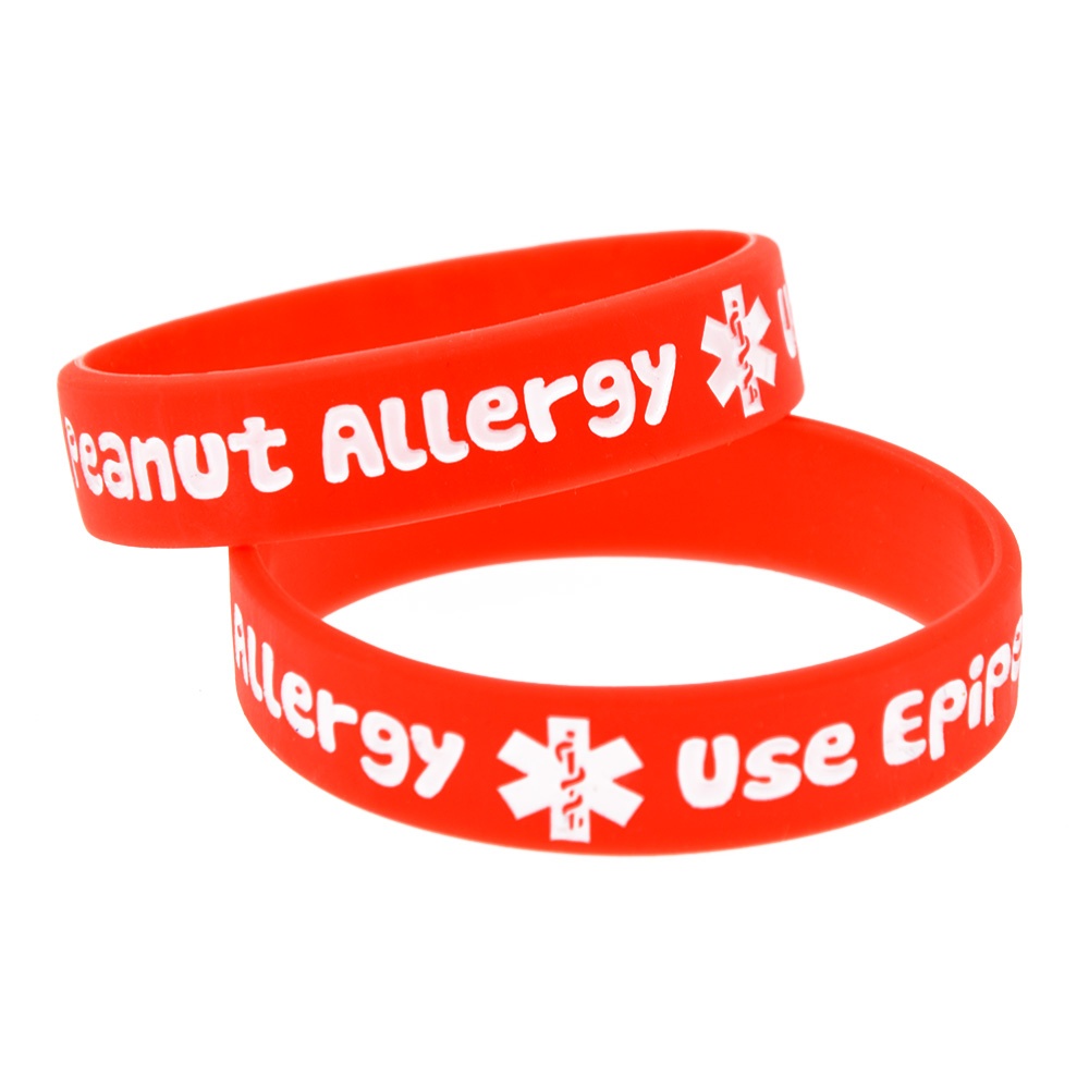 100PCS Peanut Allergy Call 911 Silicone Rubber Bracelet Children Size Used In School Or Outdoor Activities