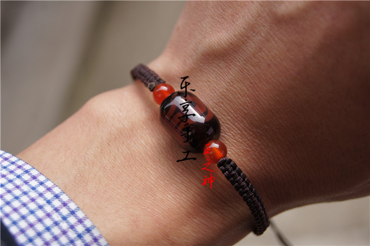 Pure manual weaving maroon/red knot + tianzhu peace life of word + 4 agate beads Hand catenary