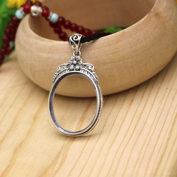 925 Sterling Silver Art Nouveau 22X26mm Oval Cabochon Semi Mount Party Pendant Fine Silver Women Flower Jewelry Setting
