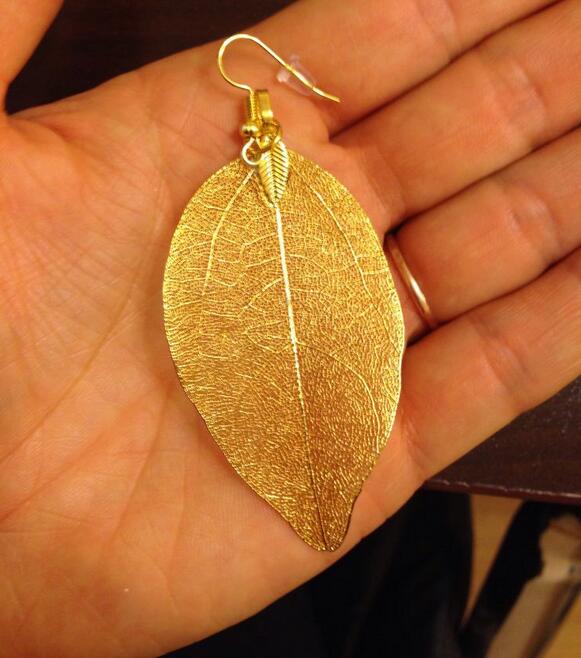 2017 Fashion Bohemain Long Earrings Unique Natural Real Leaf Big Earrings For Women Fine Jewelry Gift G105
