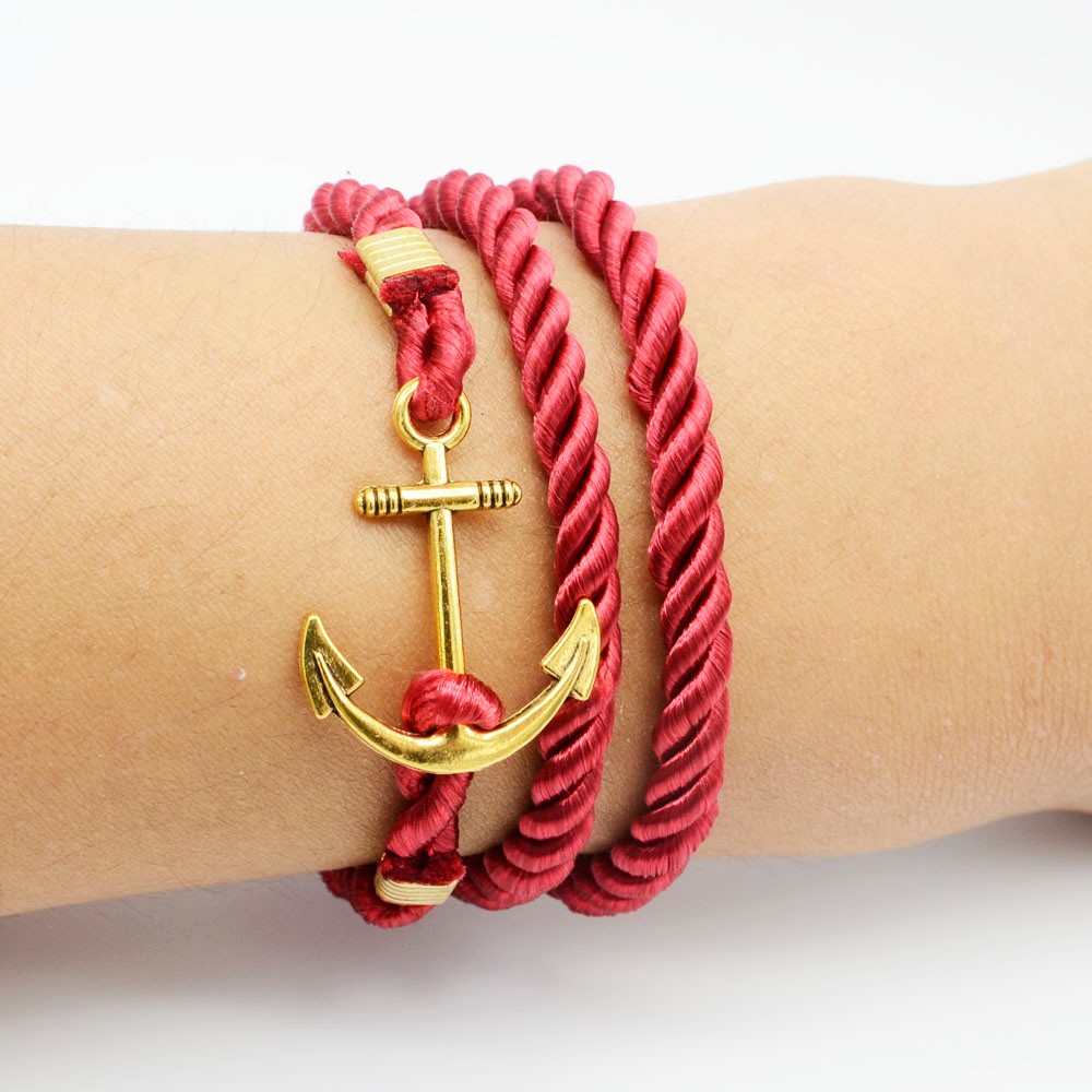 Wholesale-2016 Navy DIY wind anchor ancient bracelet tom hope gold -plated wound multilayer woven leather bracelets for women men jewelry