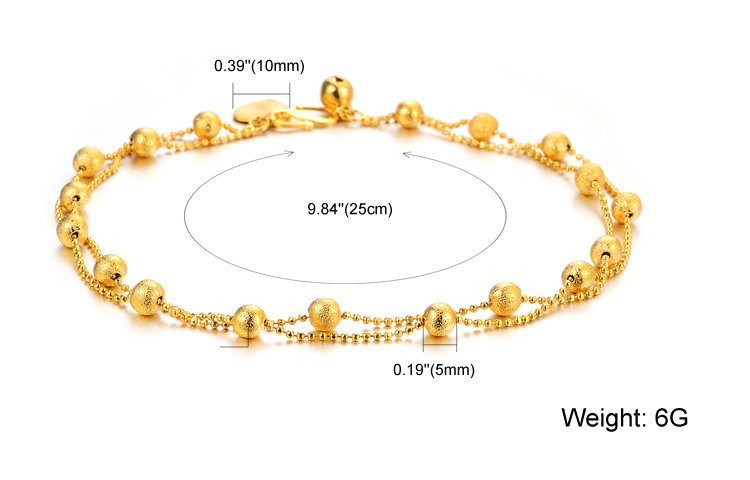 Lucky 18K Yellow Gold Filled Double Beads Chain Anklets Jewelry Women Gift232l