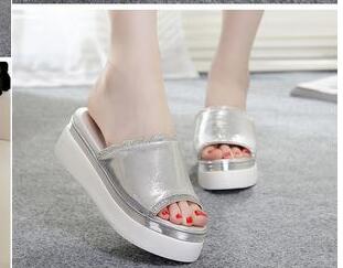 Fashion Women Slippers Split Leather Sandals 2017 Summer Open Toe Thick Soled Female Outside Women Wedges Slippers Platform Shoes.