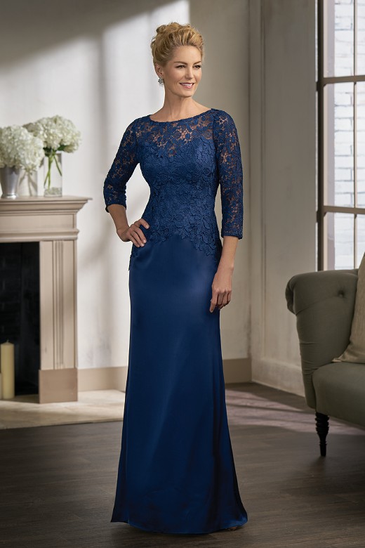 Navy Blue Lace Mother Of The Bride Dresses With Long Sleeves Jewel Neck Sheath Wedding Guest Dress Floor Length Mother Groom Gowns