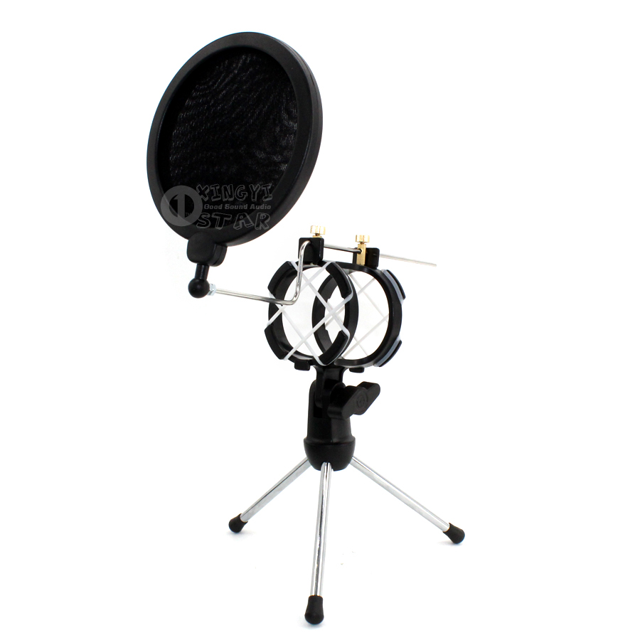 Desktop Adjustable Pop Filter Clip Mikrofon Tripod Folding Karaoke Microphone Stand Windscreen Mask Shield PC Recording Mic Holder