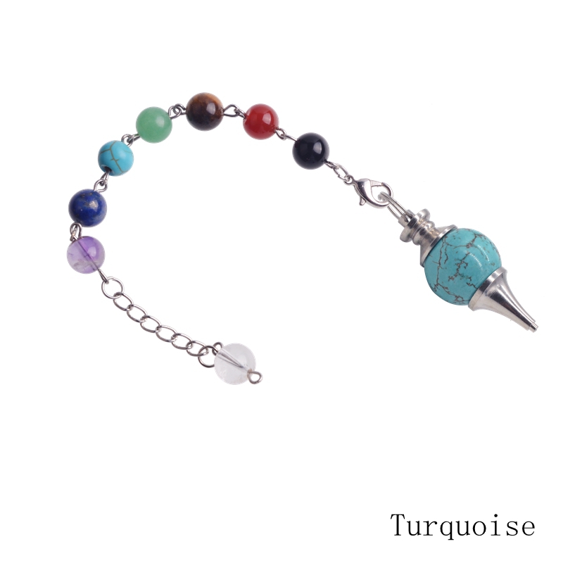 12pc/set 7 Chakra Stone Pendulum Healing Crystal Quartz Pendulum Necklace Spirituality Yoga Jewelery Woman Men gift