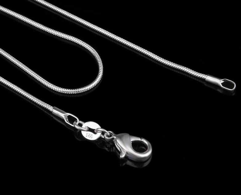 1MM 16-24inch Silver Plated cute pretty Smooth Snake Chain Necklace jewelry hot sale Fit pendant Stamped 925