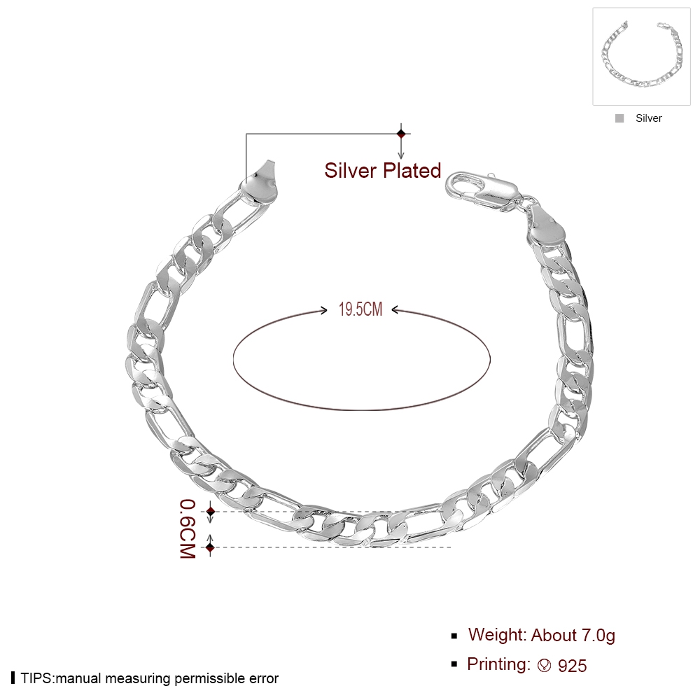 Wholesale-Silver plated male braclets mens jewelry 8 inches chain metal hand wrist jewelry for men wholesale retail porta joias bijuteria