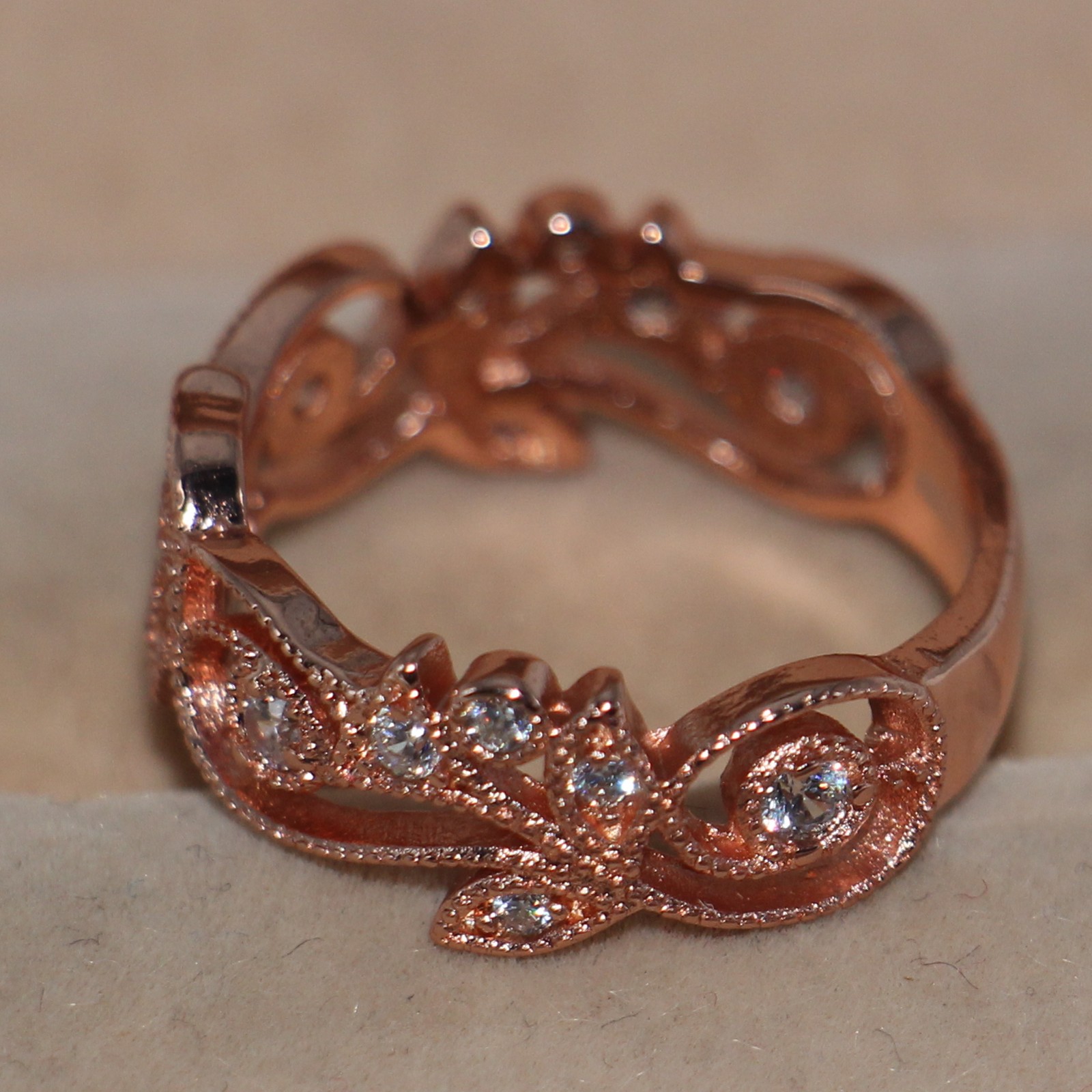 Sterg Sier Rose Gold Plated White Sapphire Ring: Jewelry for Women's Wedding or Engagement