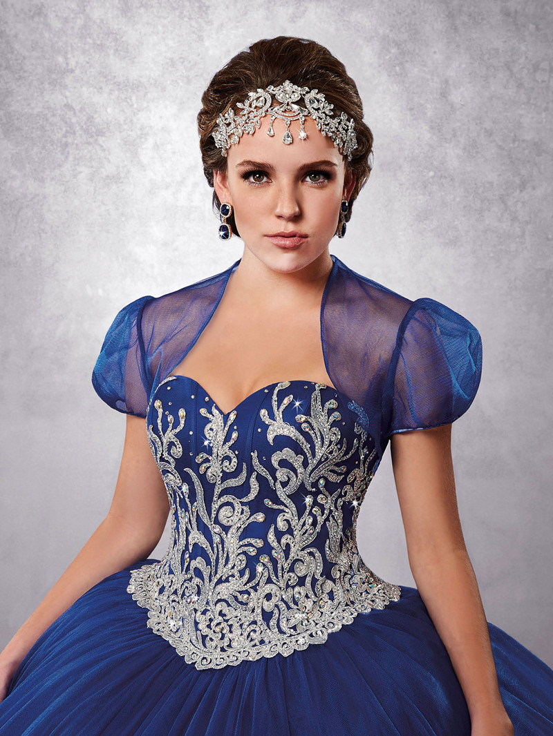 Royal Blue Beaded Ball Gown Quinceanera Dresses Sweetheart Neck Embroidery Prom Gowns With Jacket Tulle Appliqued Sweet 16 Dress