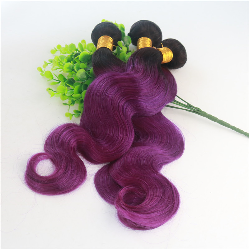 Human Hair Weave Bundles Ombre 1B Purple Two Tone Color Human Remy Hair Extensions Body Wave