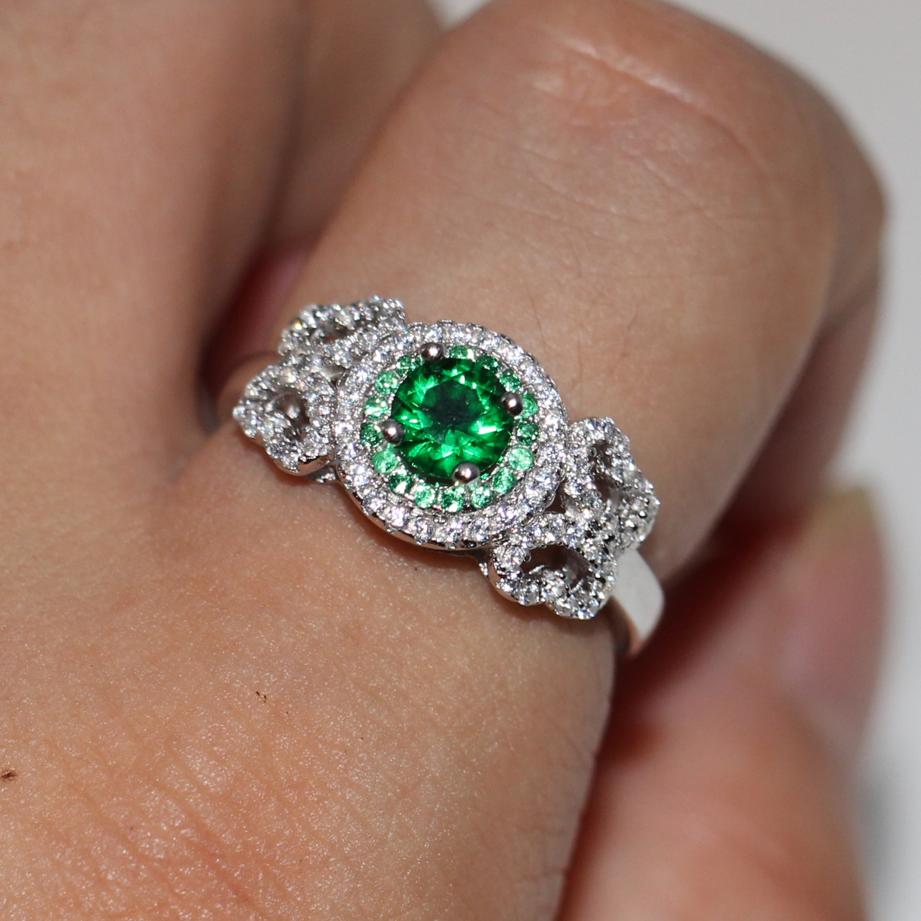 Sterg Sier Emerald Ring for Women with Cubic Zirconia Birthstone - Solid Size 5-10