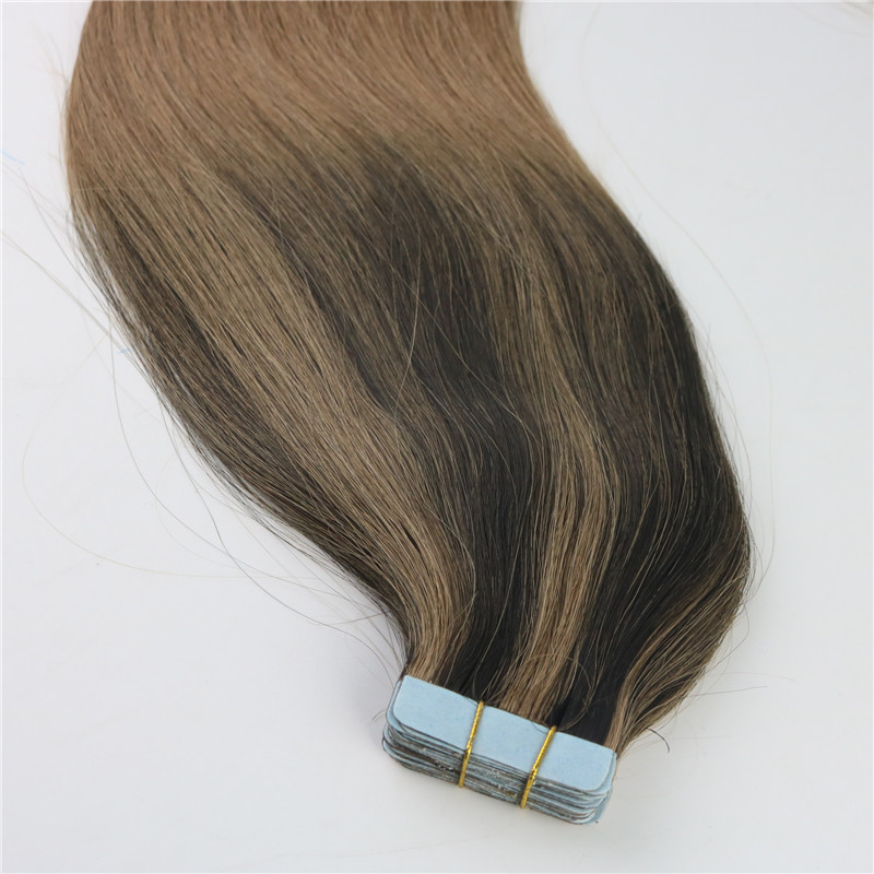 100gram 40pcs Tape In Human Hair Extensions Balayage Ombre Color Brown Brazilian Virgin Hair Seamless PU Skin Weft