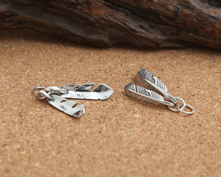 925 sterling silver vintage necklace pendants hand-made designer jewelry pendants double feather design for men and women wholesale
