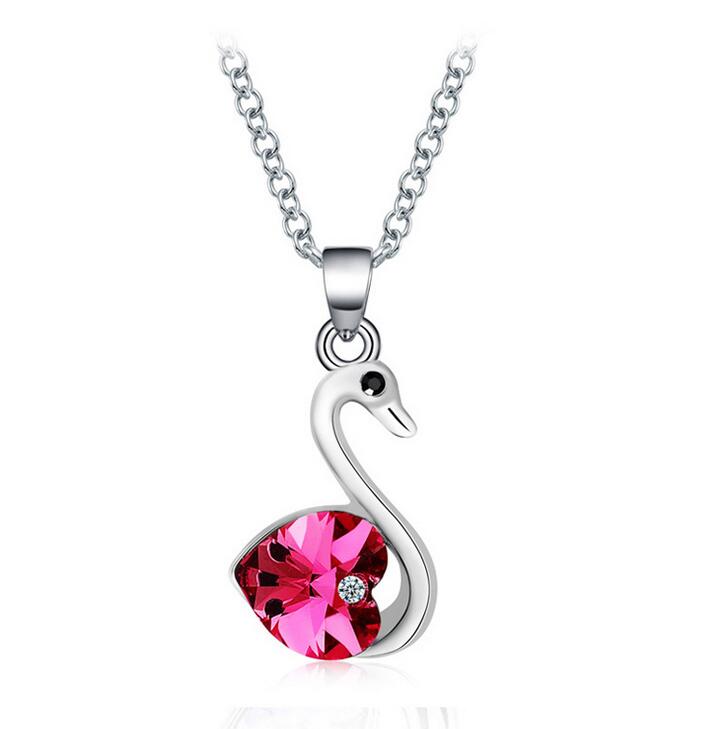 Good A++ Austrian crystal necklace peach heart crystal ornaments Little Swan jewelry WFN101 (with chain) mix order 20 pieces a lot
